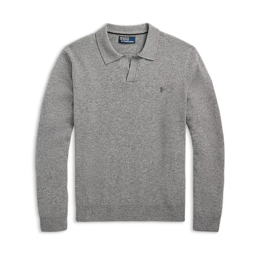 Polo Ralph Lauren Men's Open Collar Polo Sweater Fine Wool Knit Pullover Grey XL - Picture 4 of 6